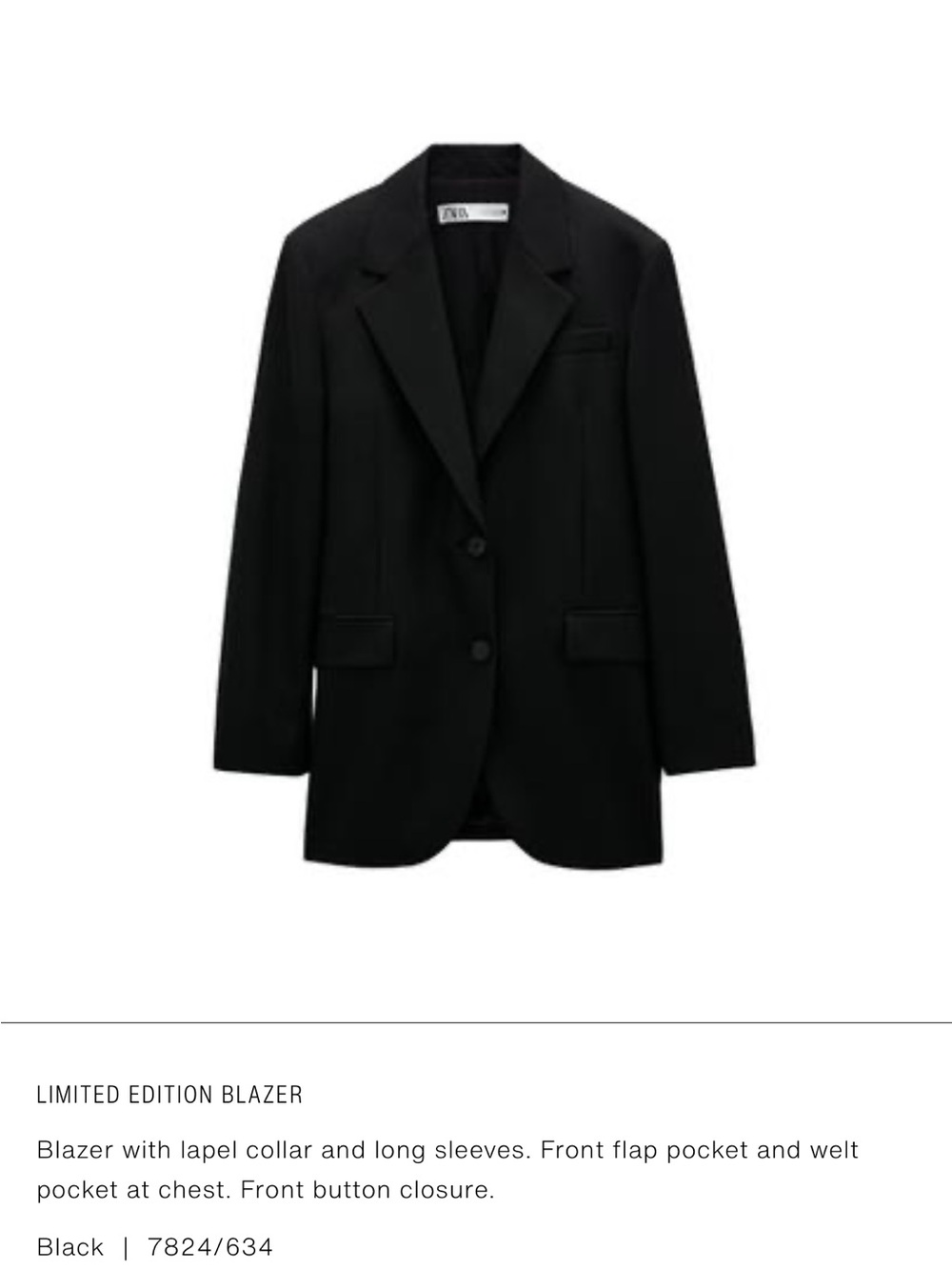 Zara Black Men's Two-Button Blazer